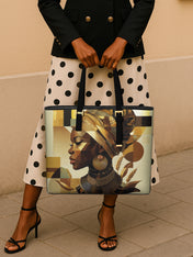 Golden Facets Sleek Leather Tote QR0TV114