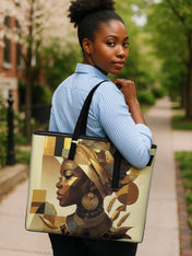 Golden Facets Sleek Leather Tote QR0TV114