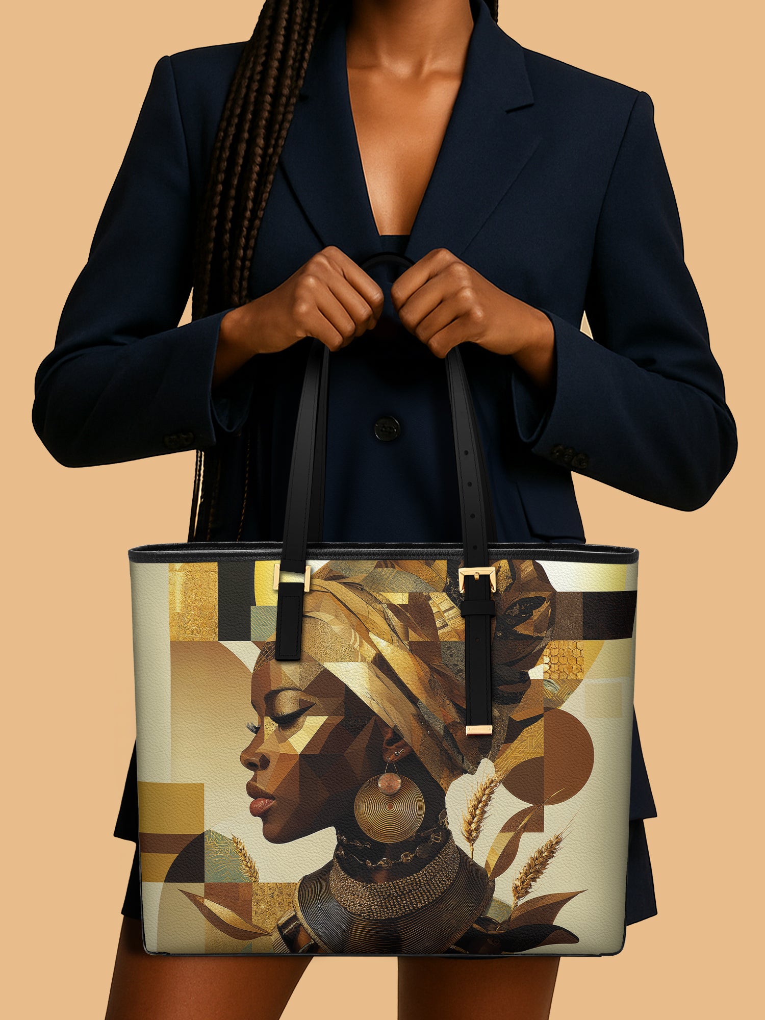 Golden Facets Sleek Leather Tote QR0TV114