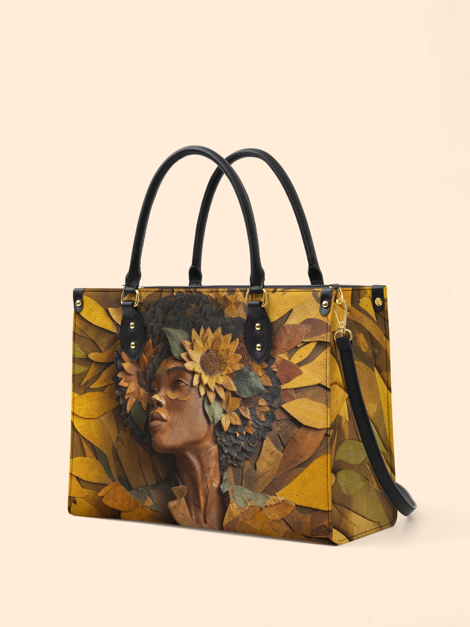 Golden Sunflower Premium Leather Handbag QR0TD379