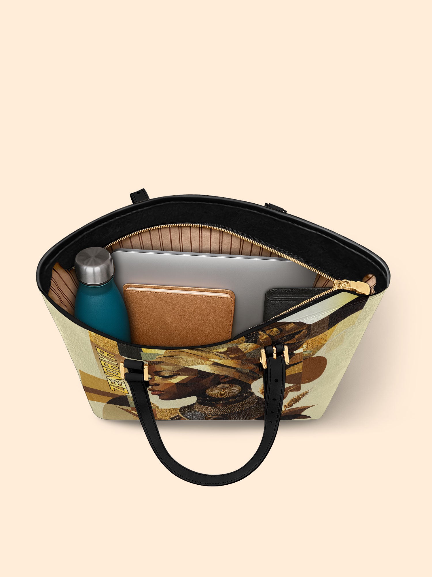 Golden Facets Sleek Leather Tote