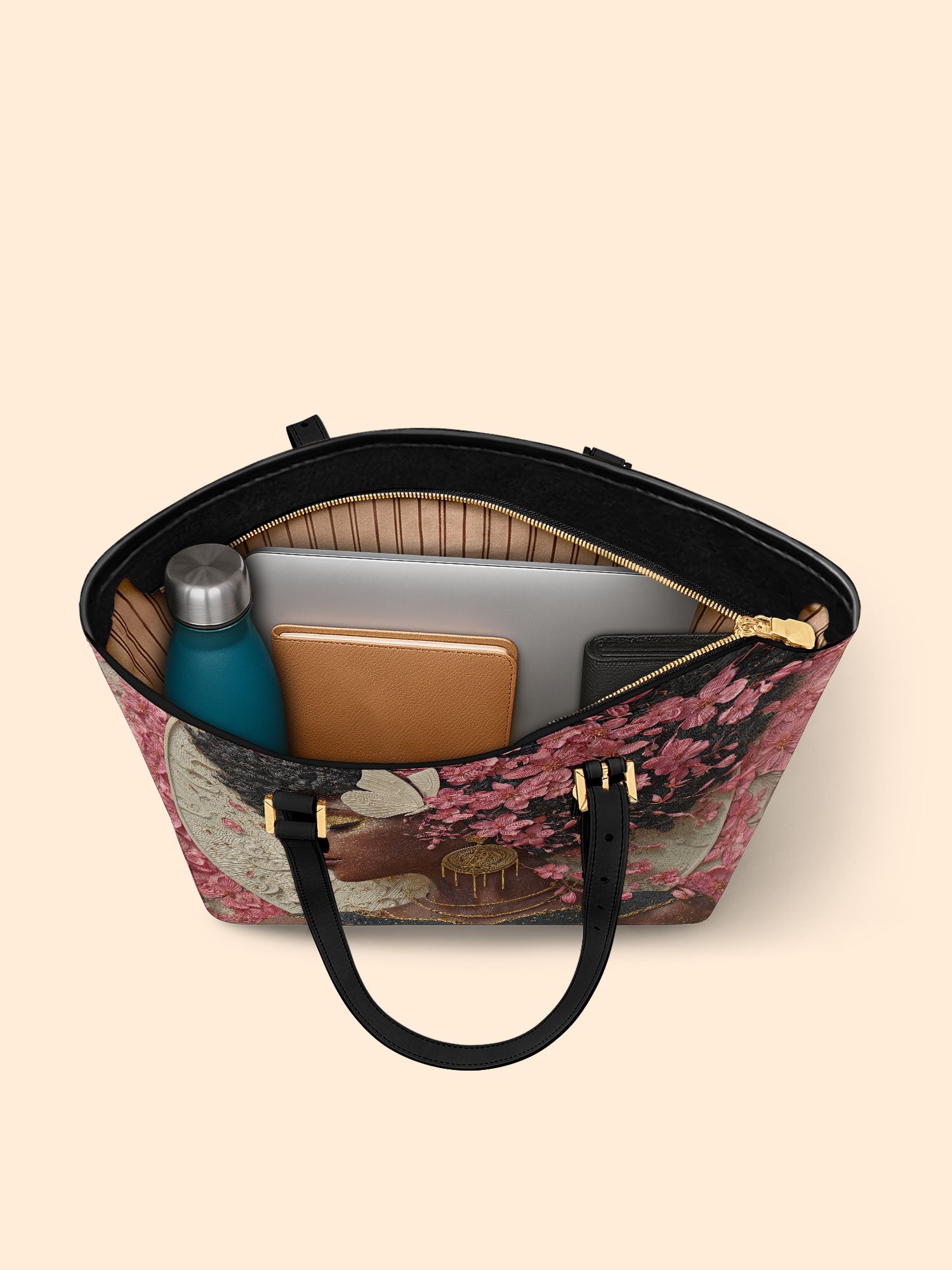 Floral Adornment Sleek Leather Tote QR0HH020