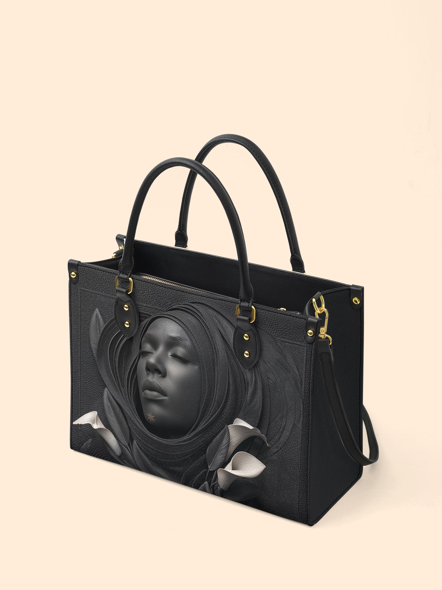 Obsidian Bloom Premium Leather Handbag QR0TD216