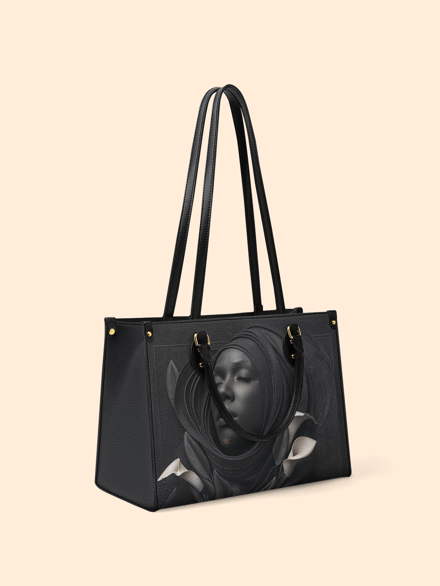 Obsidian Bloom Premium Leather Handbag QR0TD216