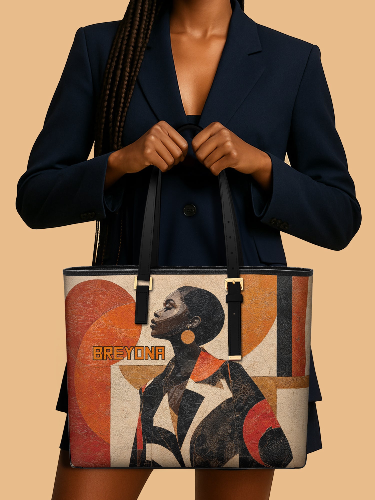 Geo Icons Sleek Leather Tote