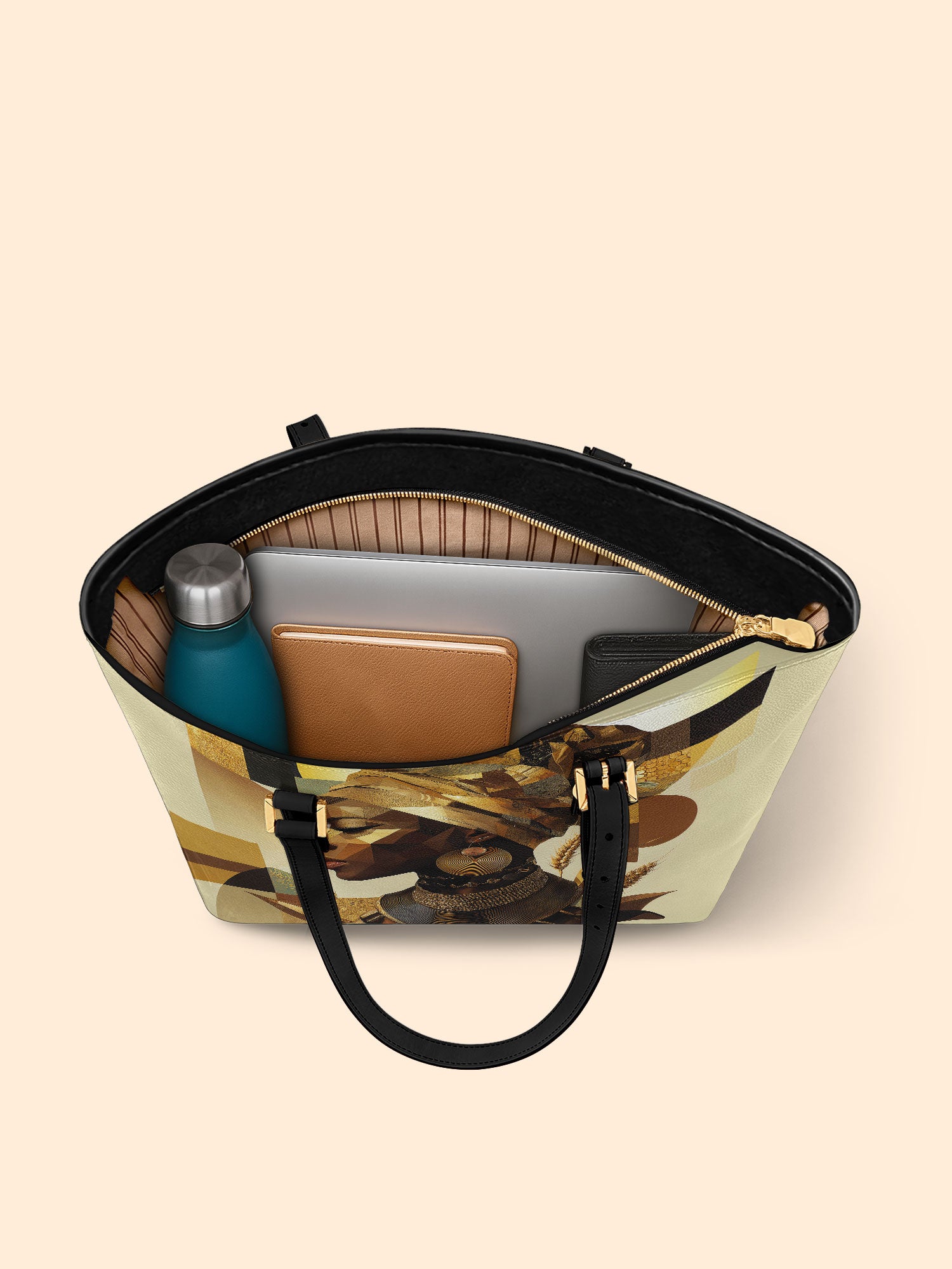 Golden Facets Sleek Leather Tote QR0TV114