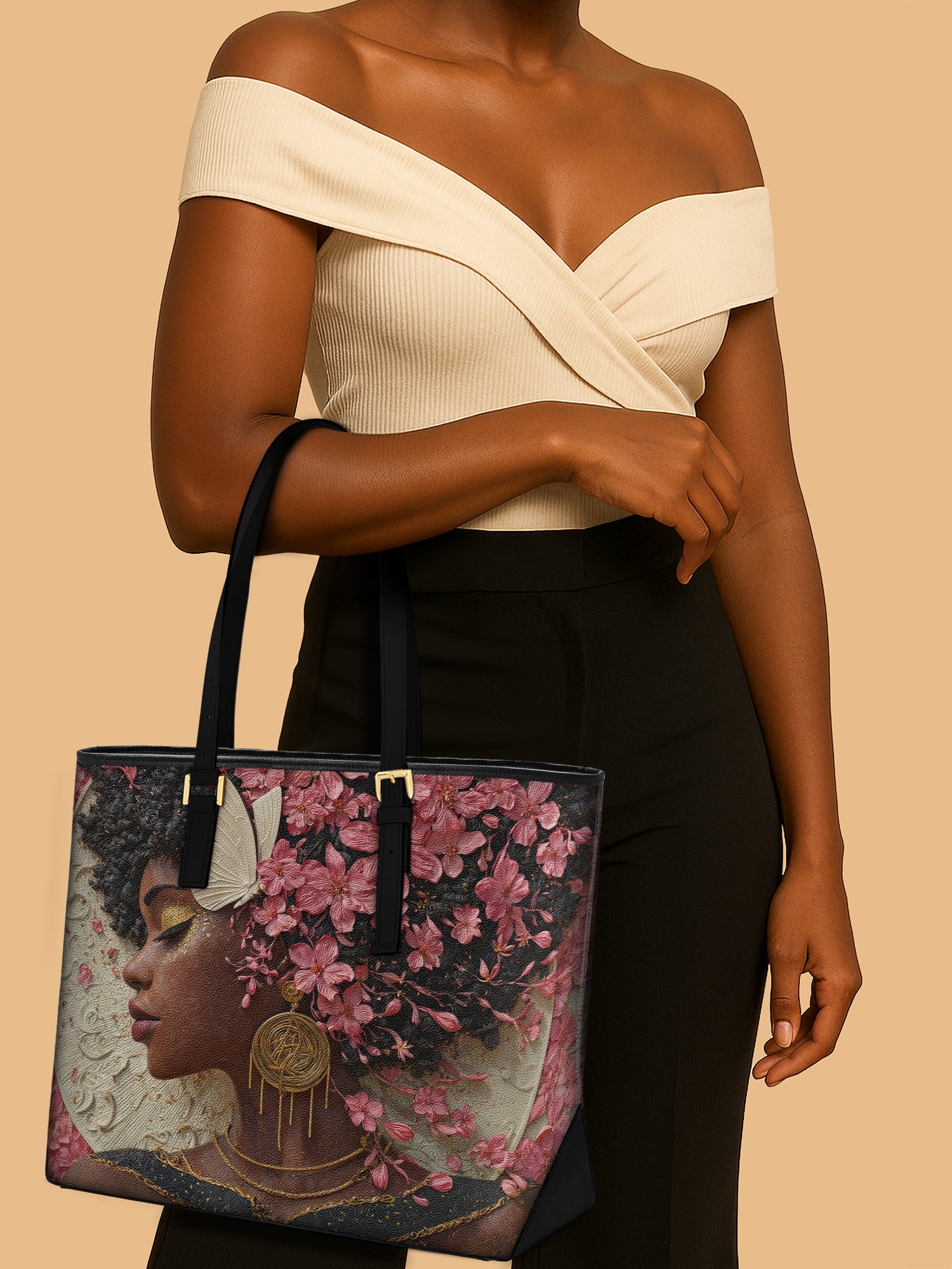 Floral Adornment Sleek Leather Tote QR0HH020