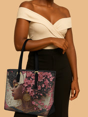 Floral Adornment Sleek Leather Tote QR0HH020