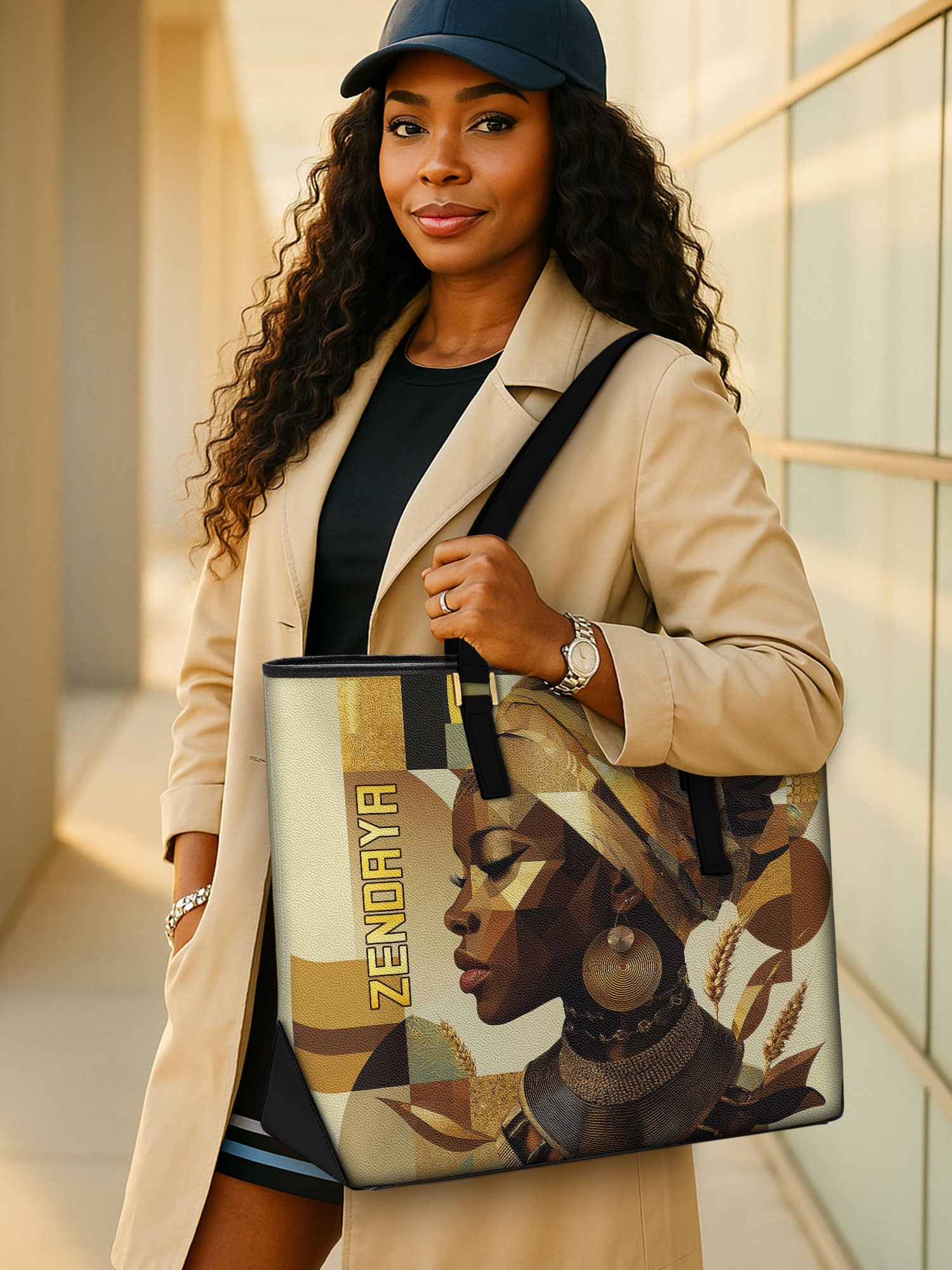 Golden Facets Sleek Leather Tote