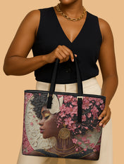 Floral Adornment Sleek Leather Tote QR0HH020