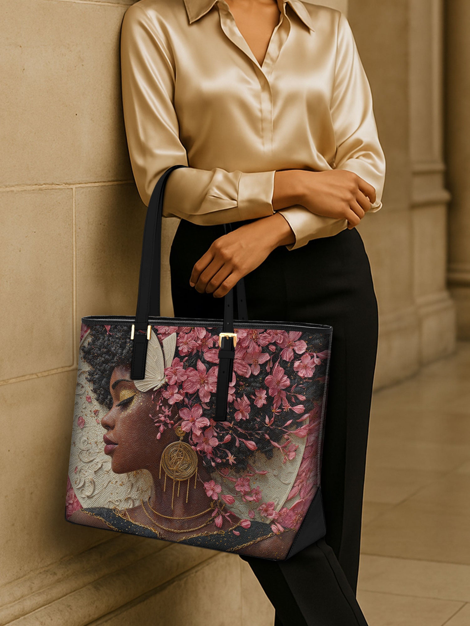 Floral Adornment Sleek Leather Tote QR0HH020