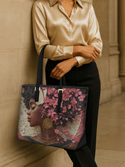 Floral Adornment Sleek Leather Tote QR0HH020