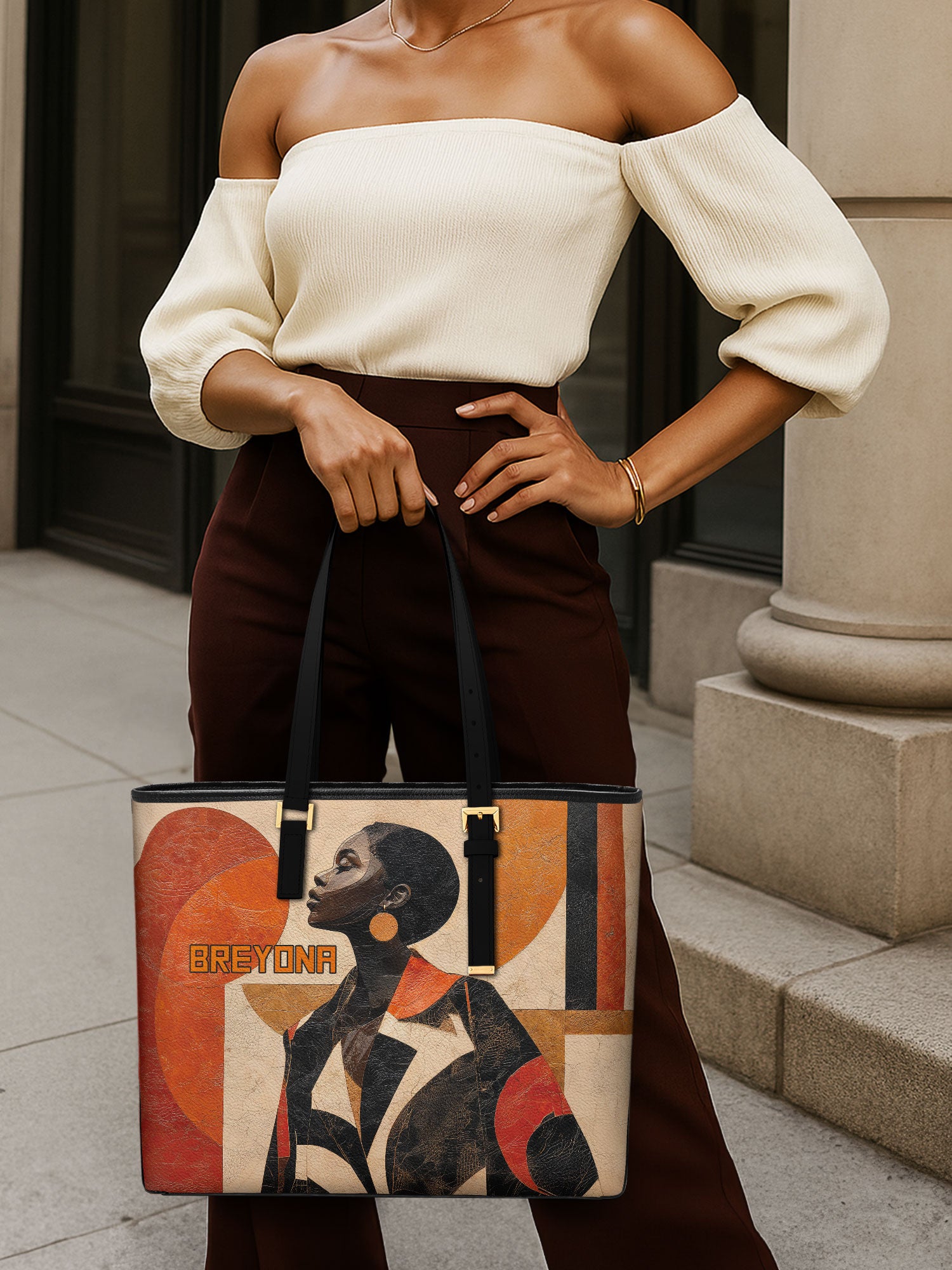 Geo Icons Sleek Leather Tote