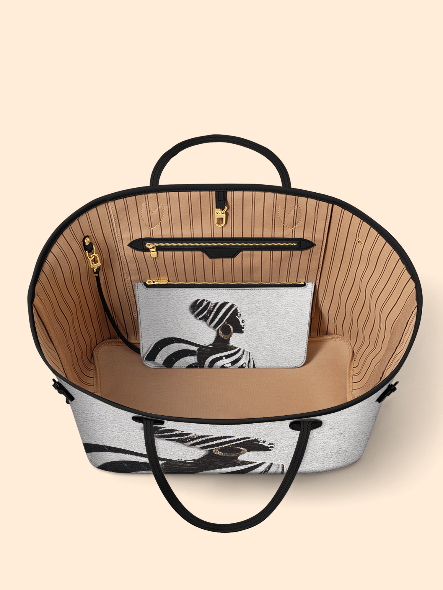 Ivory Stripes Classic Shopper Tote QR0XD431