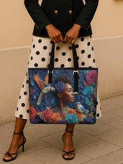 Blue Garden Sleek Leather Tote