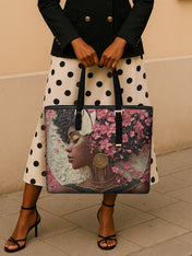 Floral Adornment Sleek Leather Tote QR0HH020