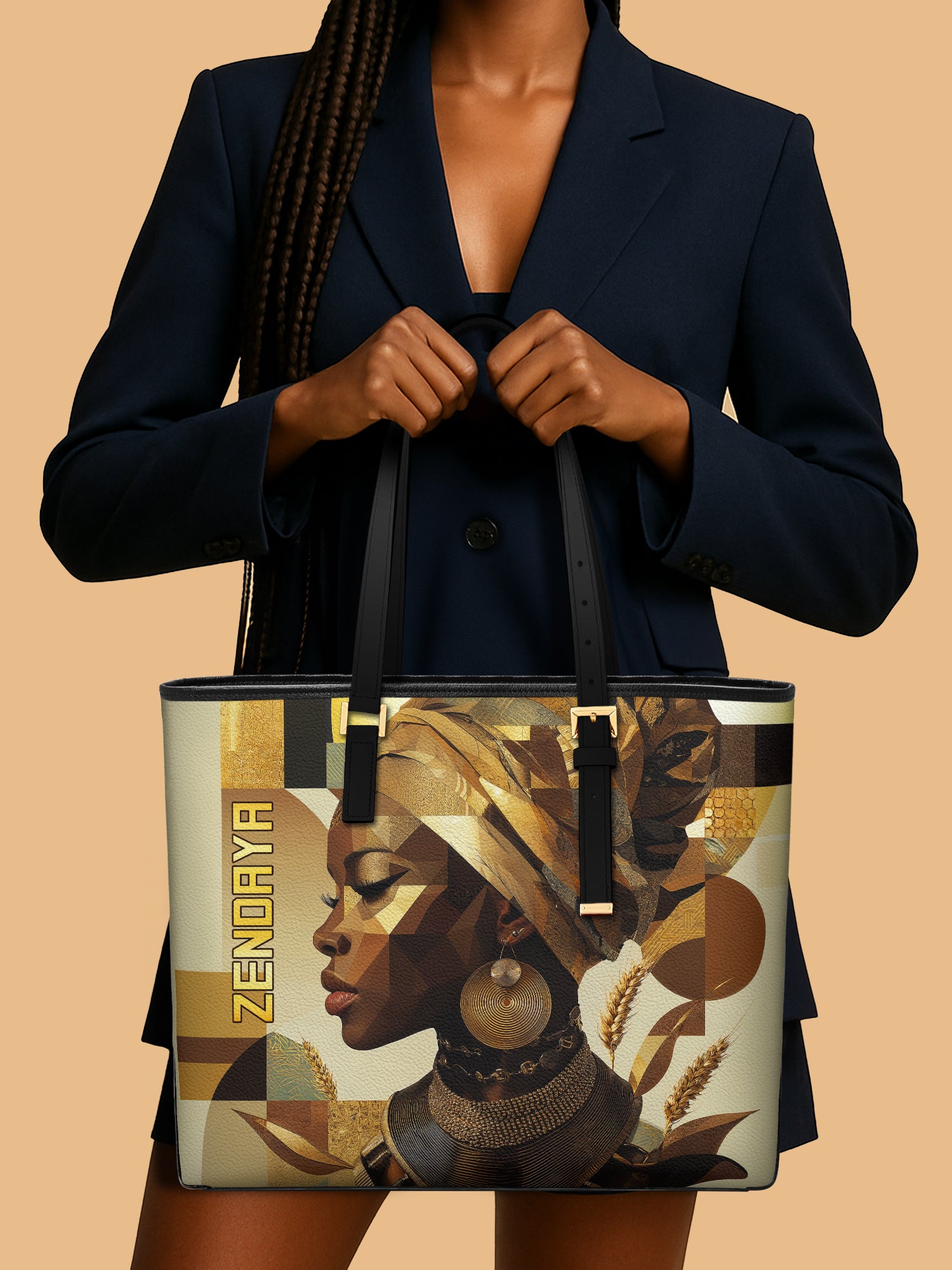 Golden Facets Sleek Leather Tote