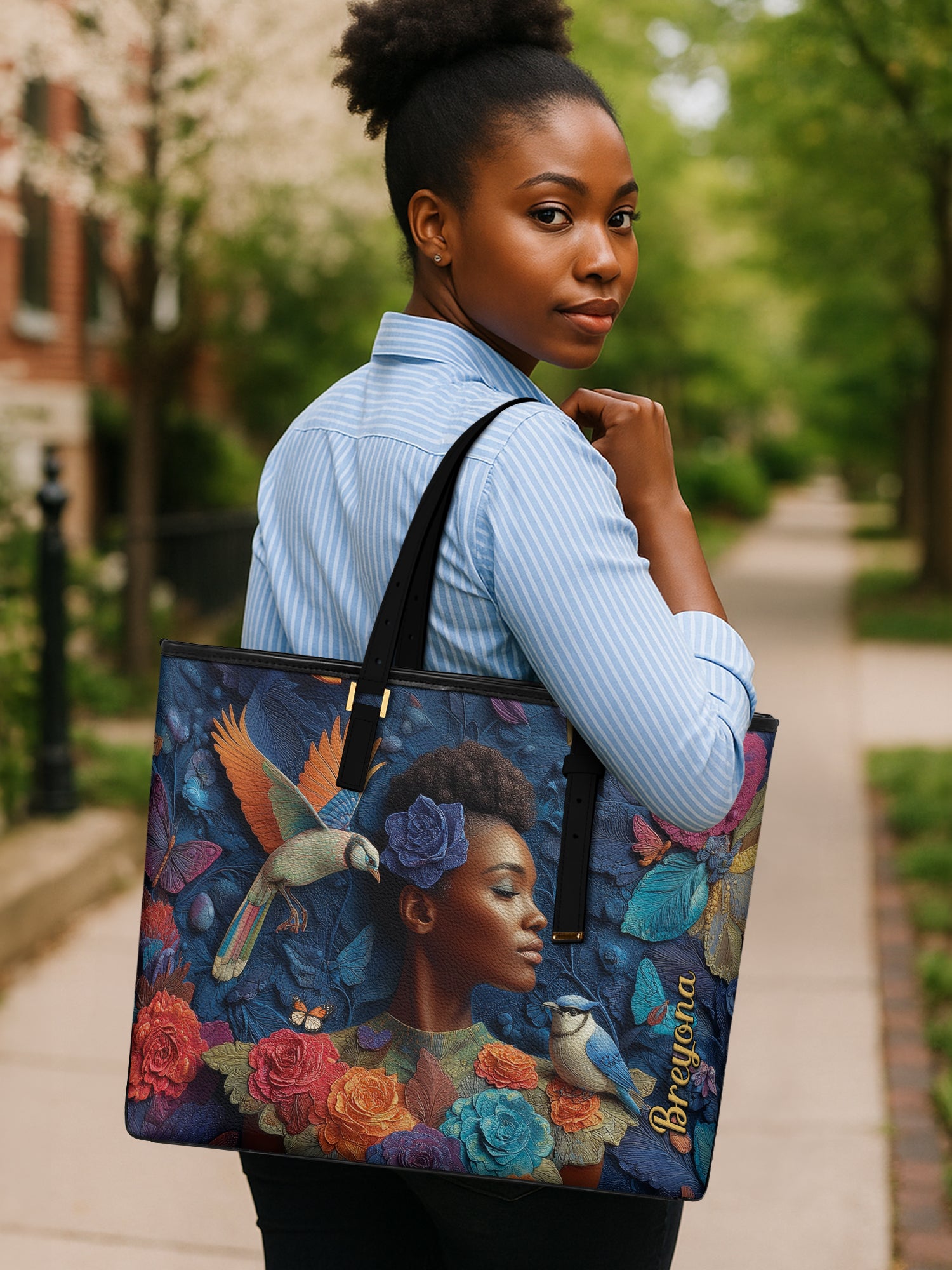 Blue Garden Sleek Leather Tote