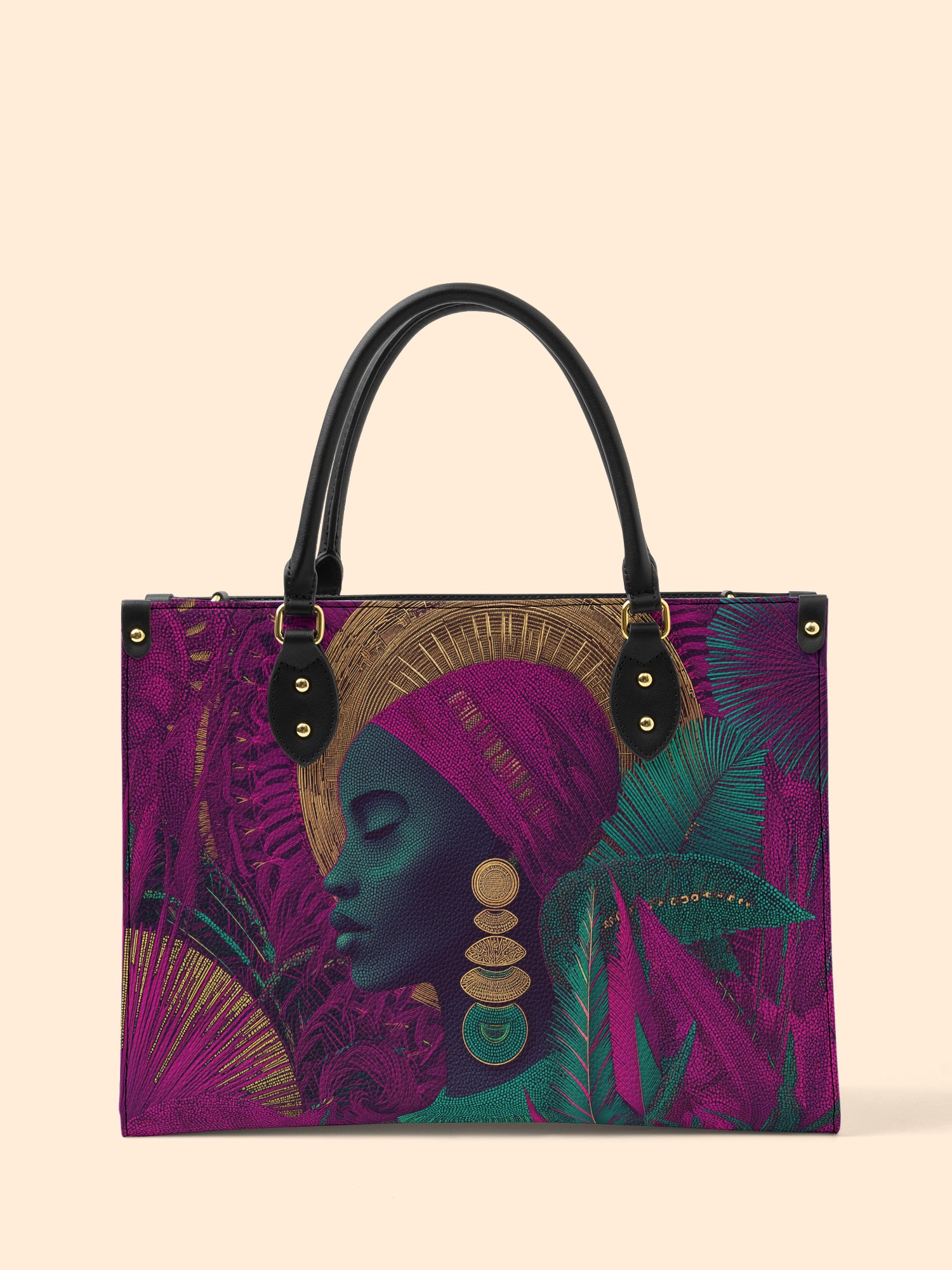 Golden Halo Portrait Premium Leather Handbag QR0HH120