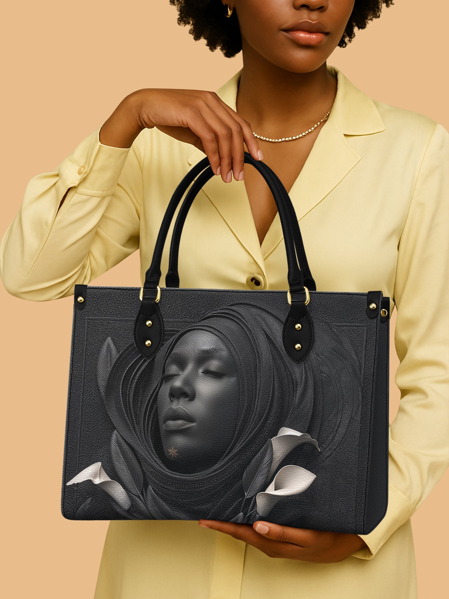 Obsidian Bloom Premium Leather Handbag QR0TD216