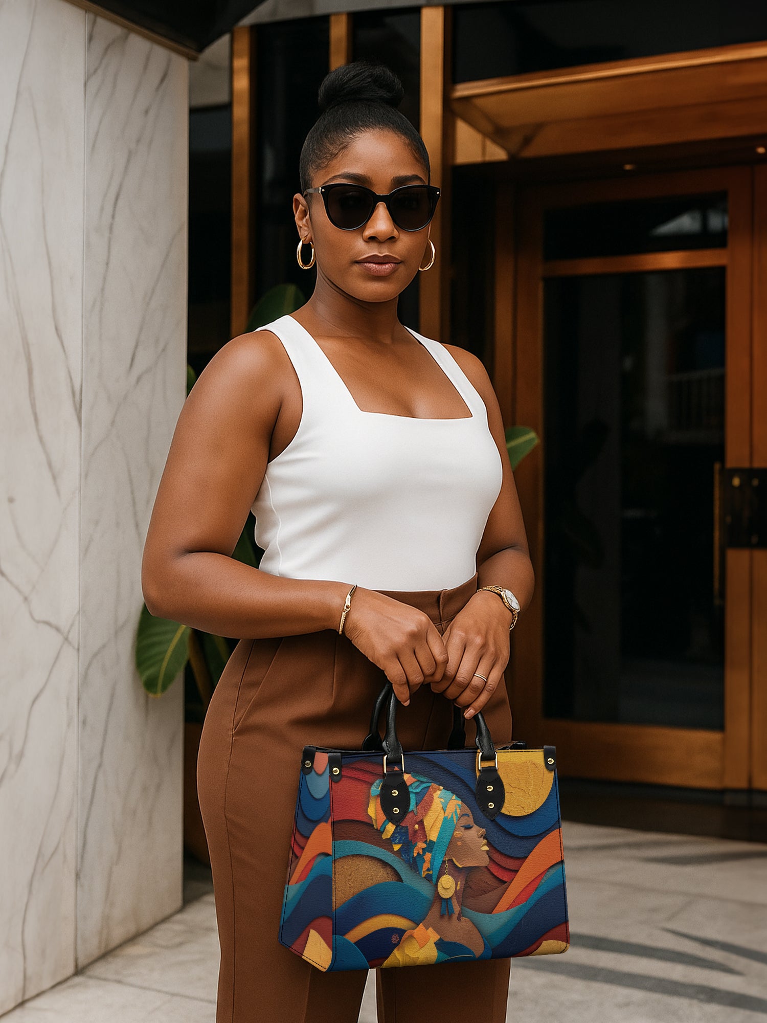 Woman in Headwrap Premium Leather Handbag QR0HH021