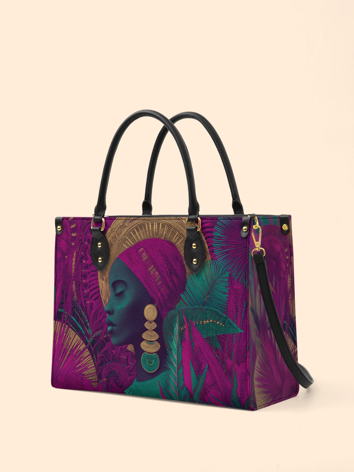 Golden Halo Portrait Premium Leather Handbag QR0HH120