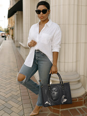 Obsidian Bloom Premium Leather Handbag QR0TD216