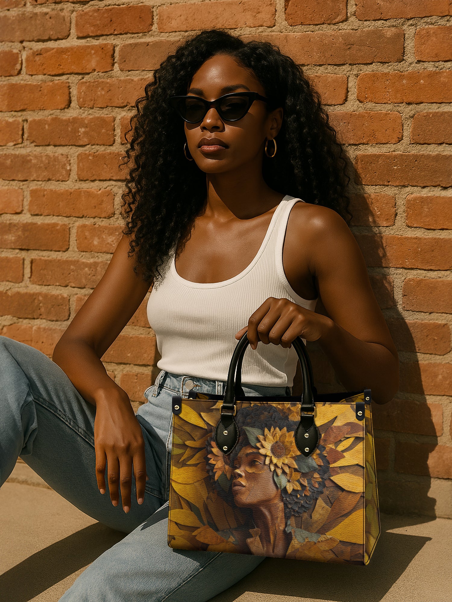 Golden Sunflower Premium Leather Handbag QR0TD379