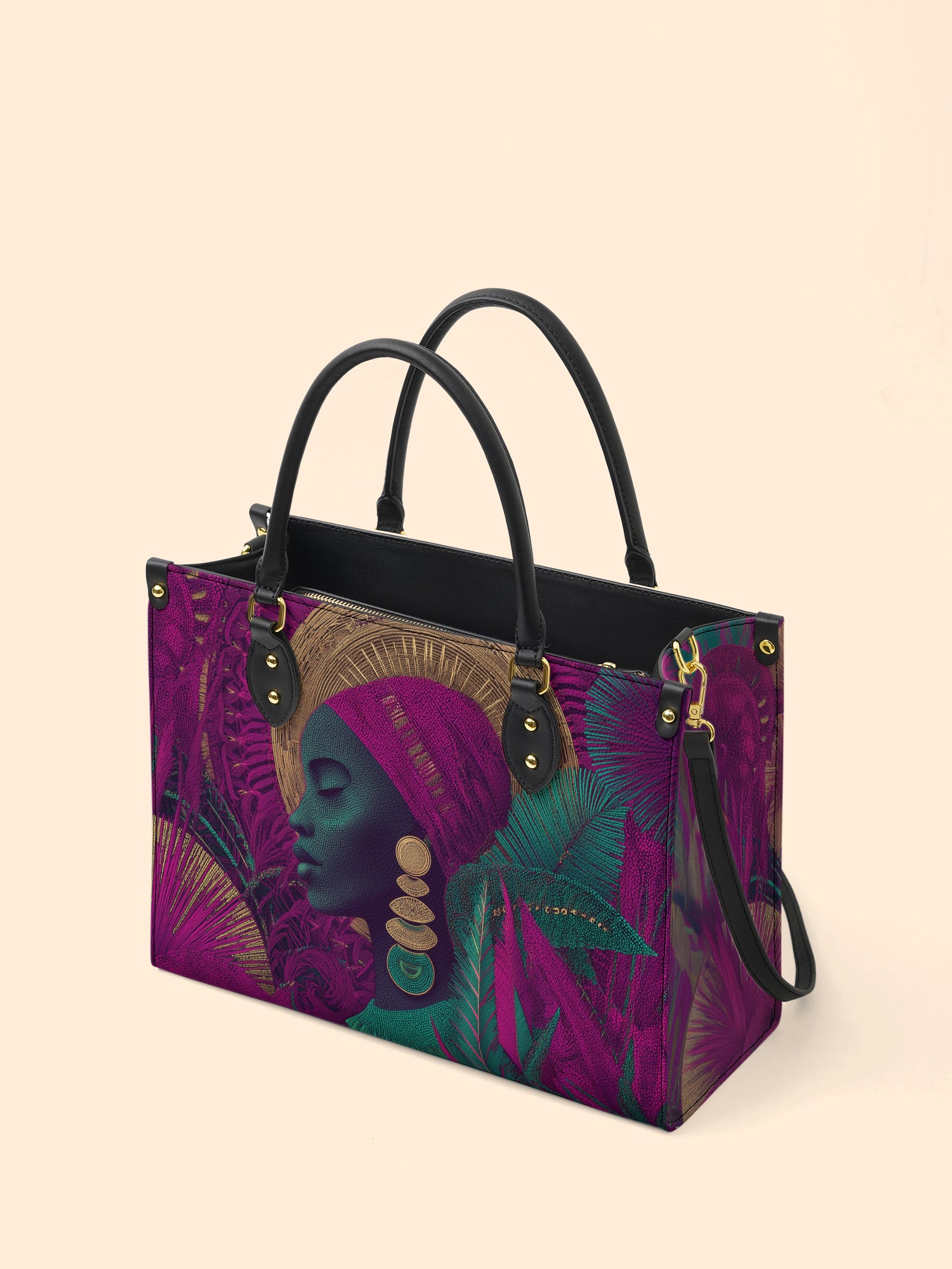 Golden Halo Portrait Premium Leather Handbag QR0HH120