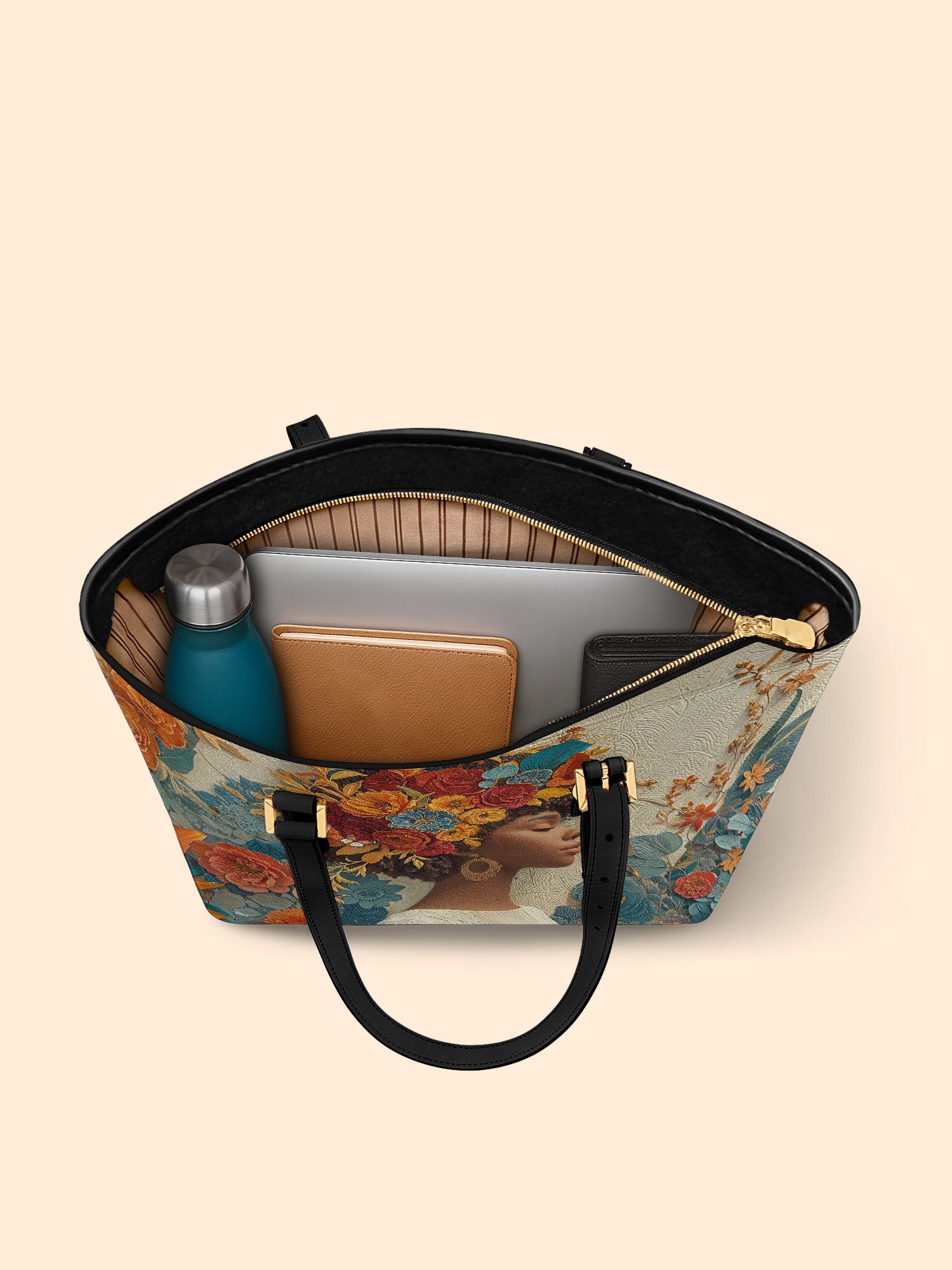 Golden Bloom Sleek Leather Tote QR0HH083