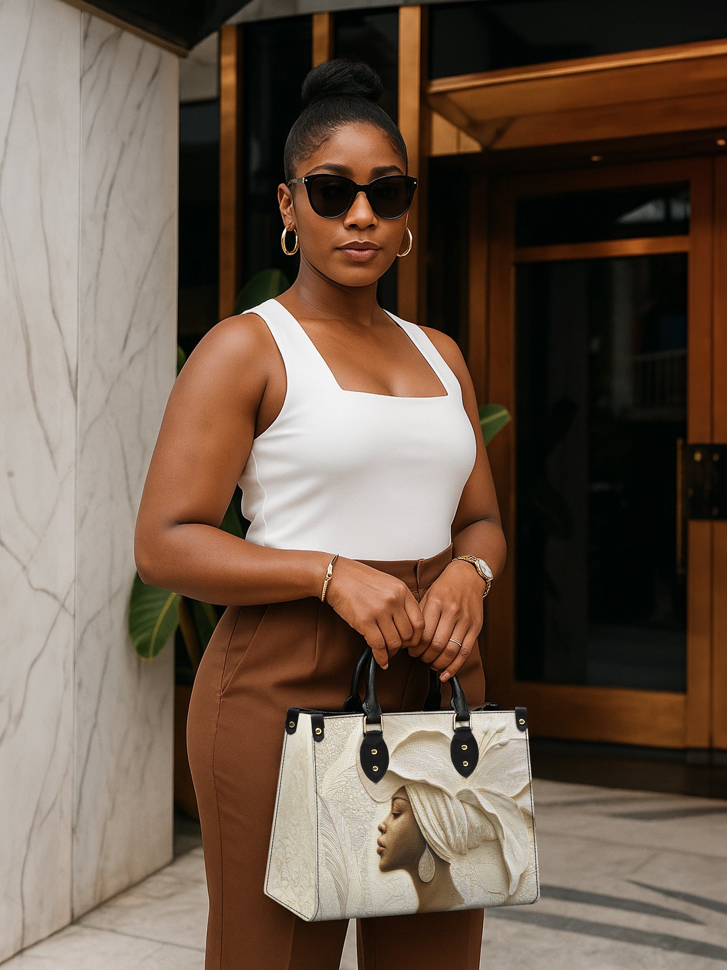 Ivory Blossom Premium Leather Handbag QR0TV067