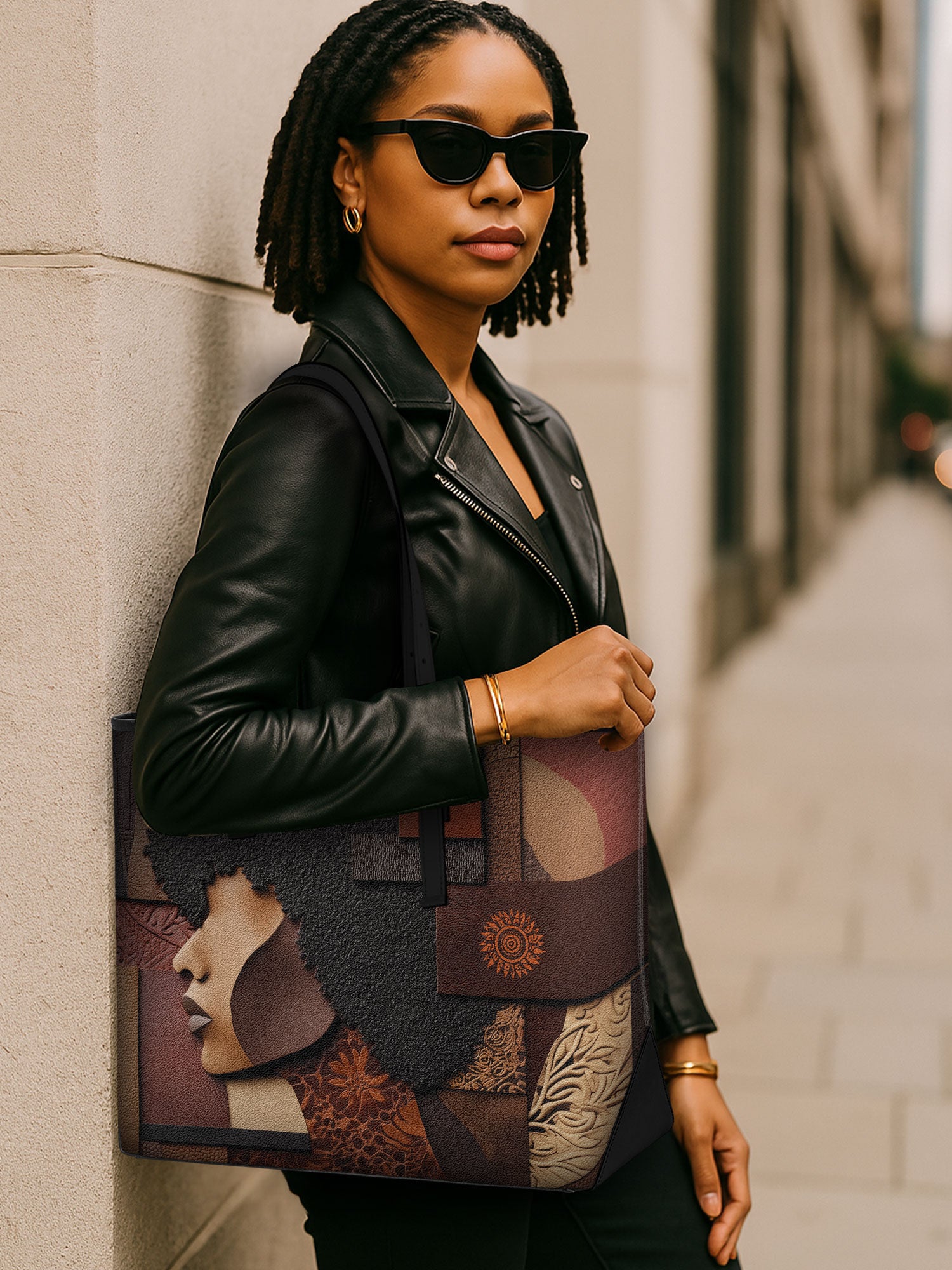 Essence of Melanin Sleek Leather Tote QR0TD023