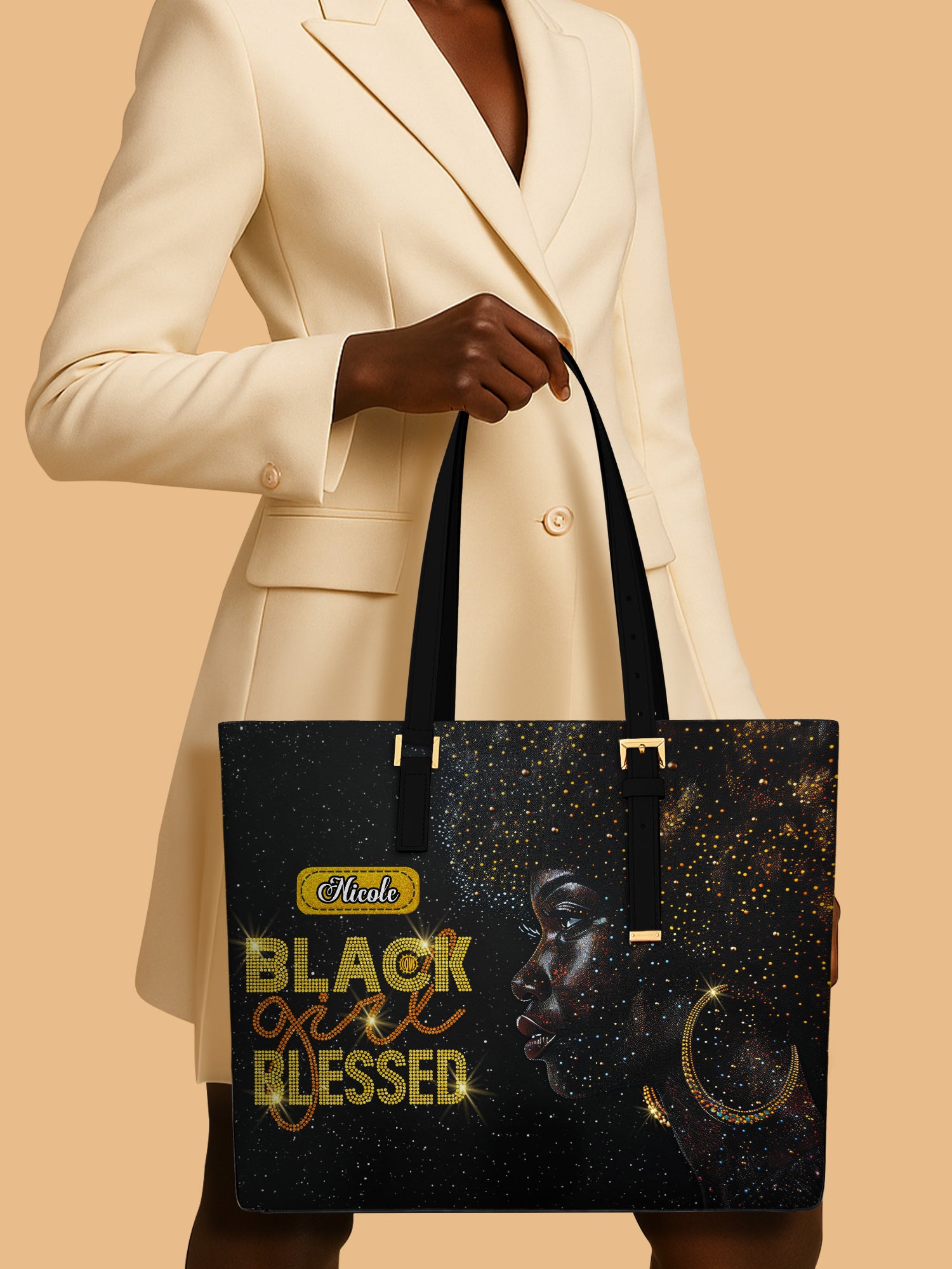 Blessed Woman Sleek Leather Tote