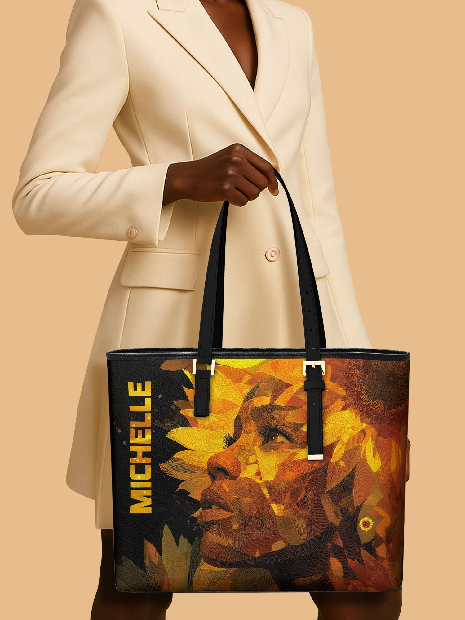 Sunflower Aura Sleek Leather Tote