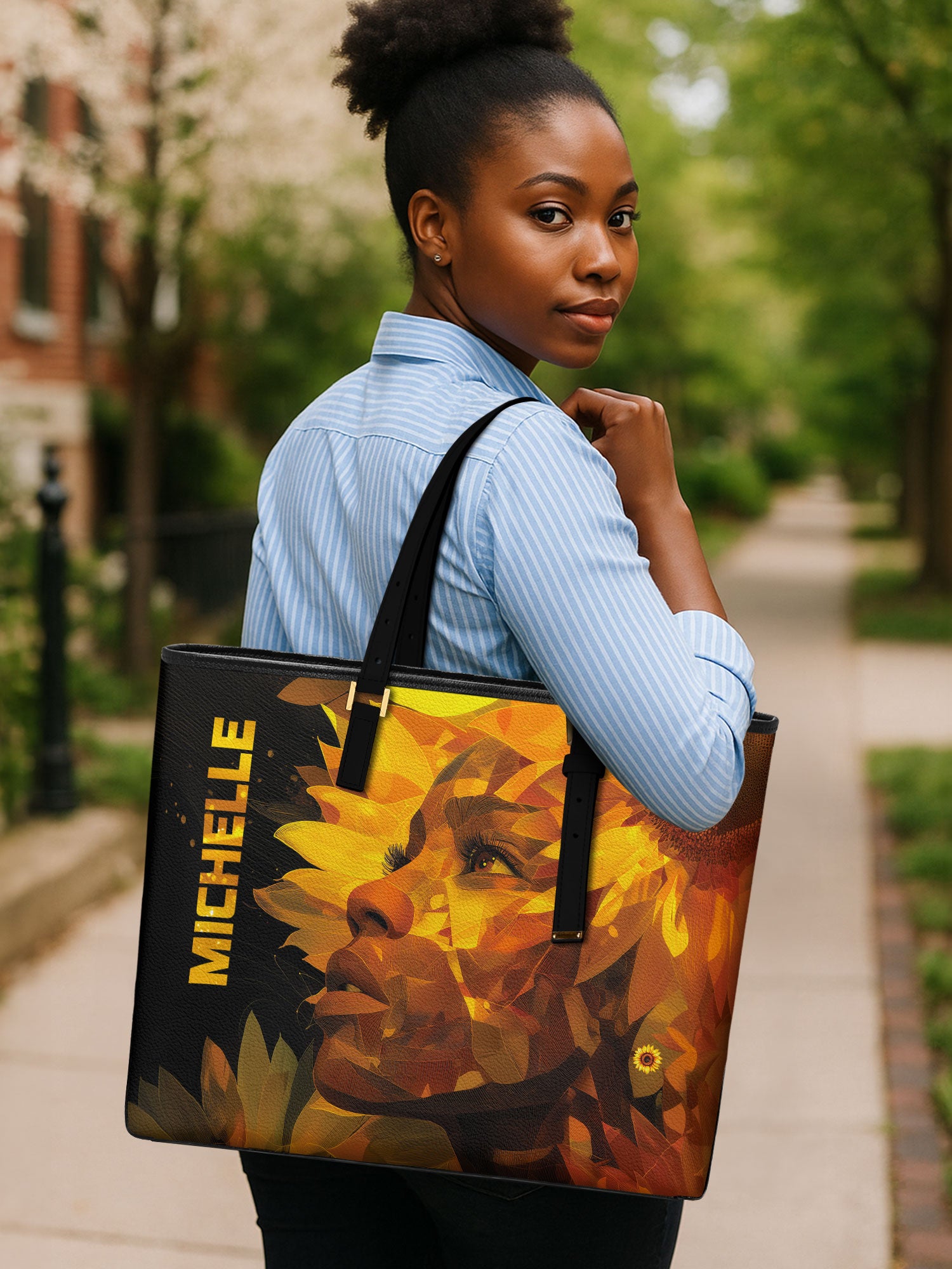 Sunflower Aura Sleek Leather Tote