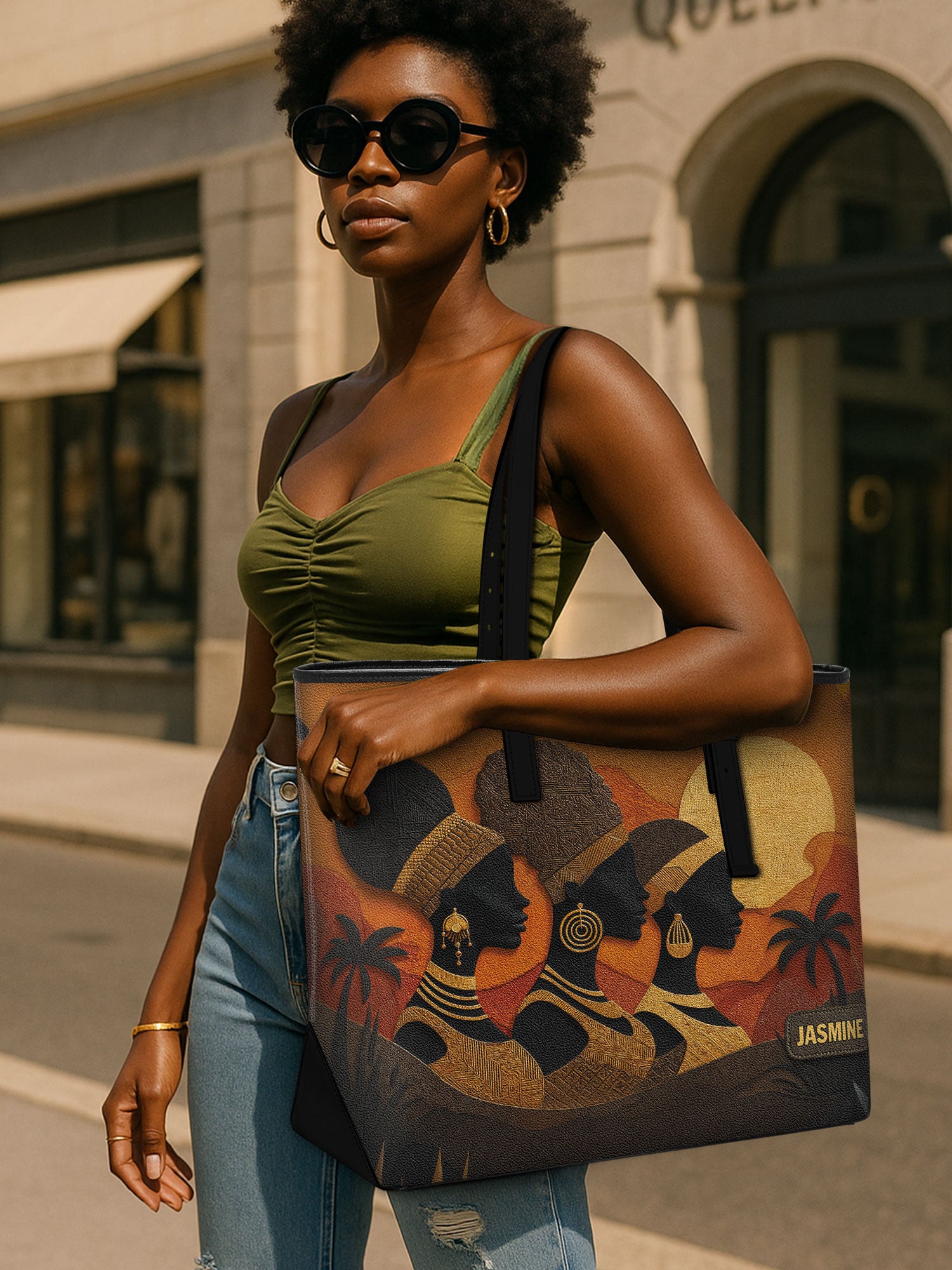 Three African Queens Sleek Leather Tote