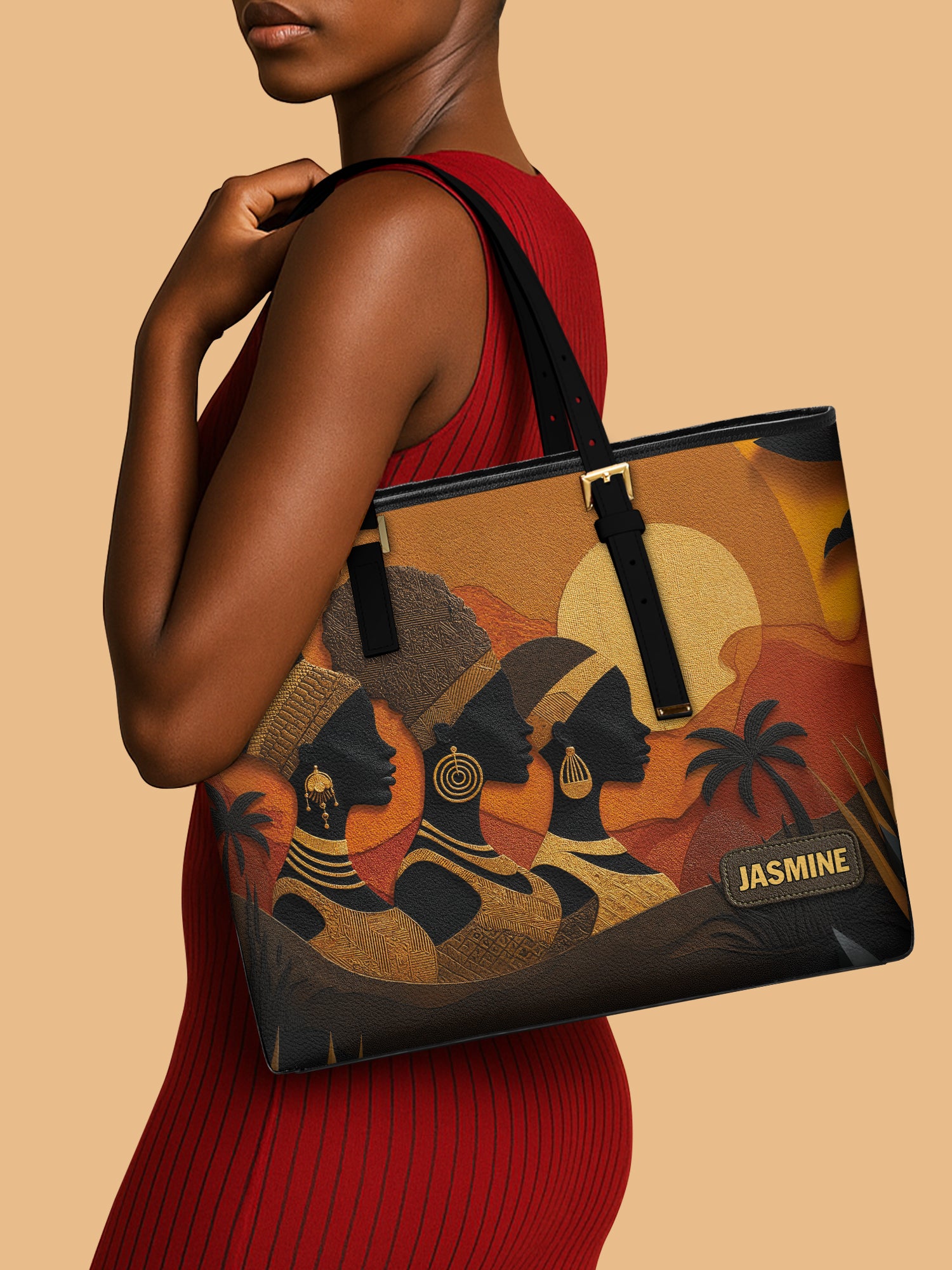 Three African Queens Sleek Leather Tote