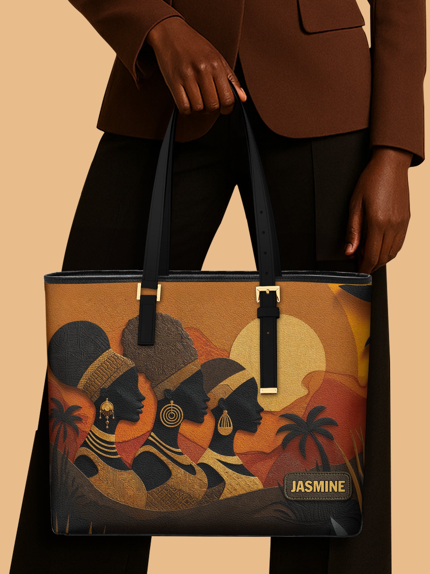 Three African Queens Sleek Leather Tote