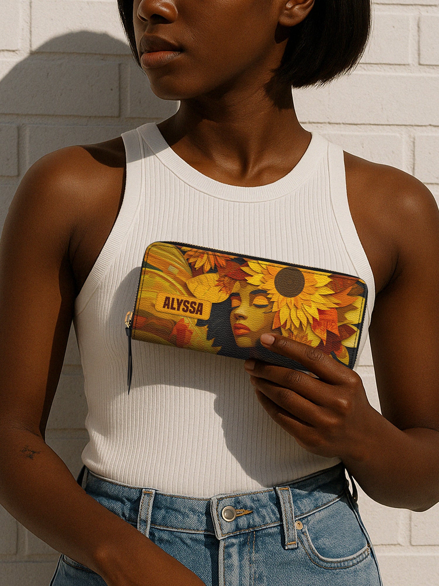 Sunflower Embrace Slimline Zippy Wallet