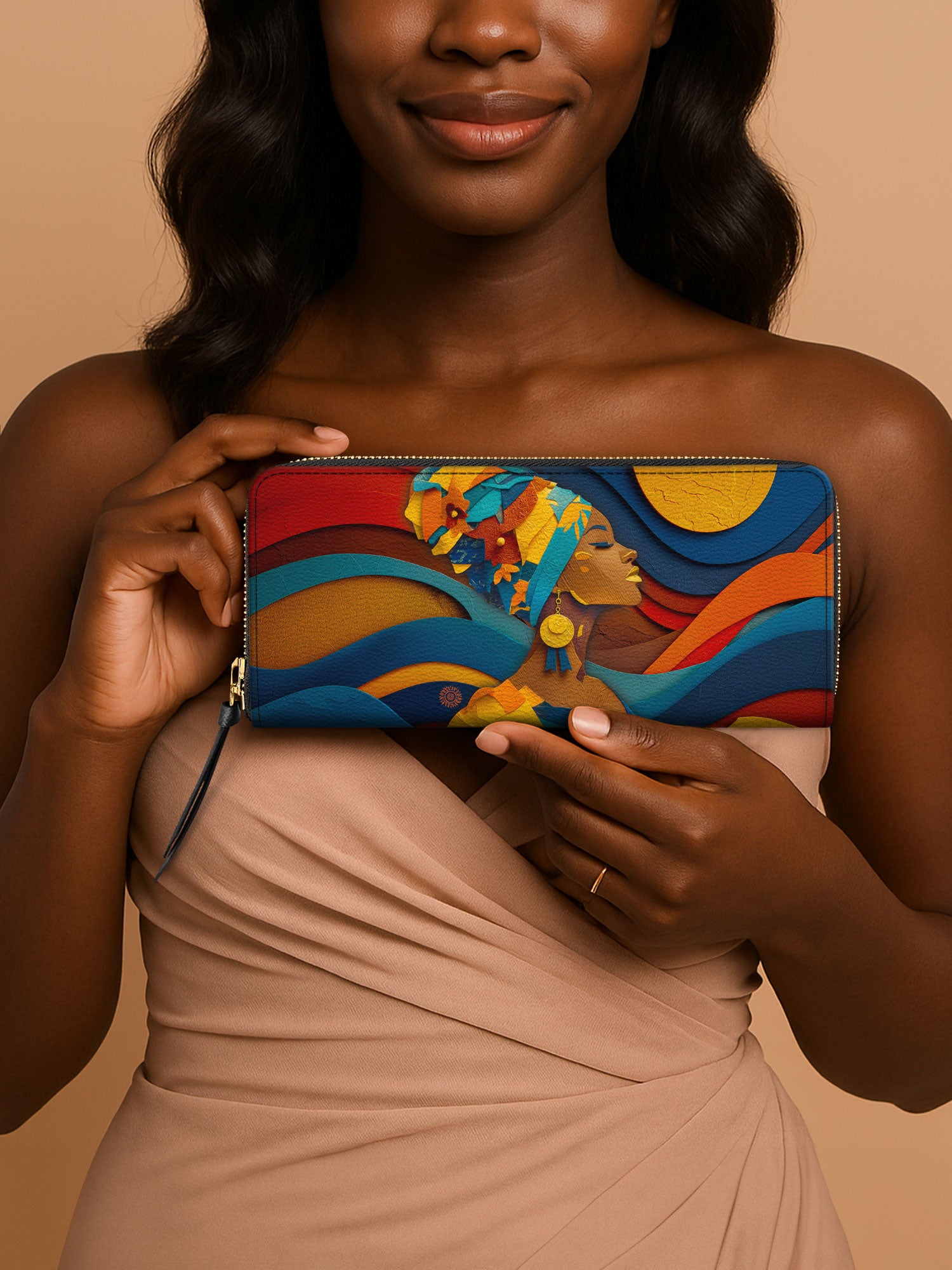 Woman in Headwrap Slimline Zippy Wallet QR0HH004