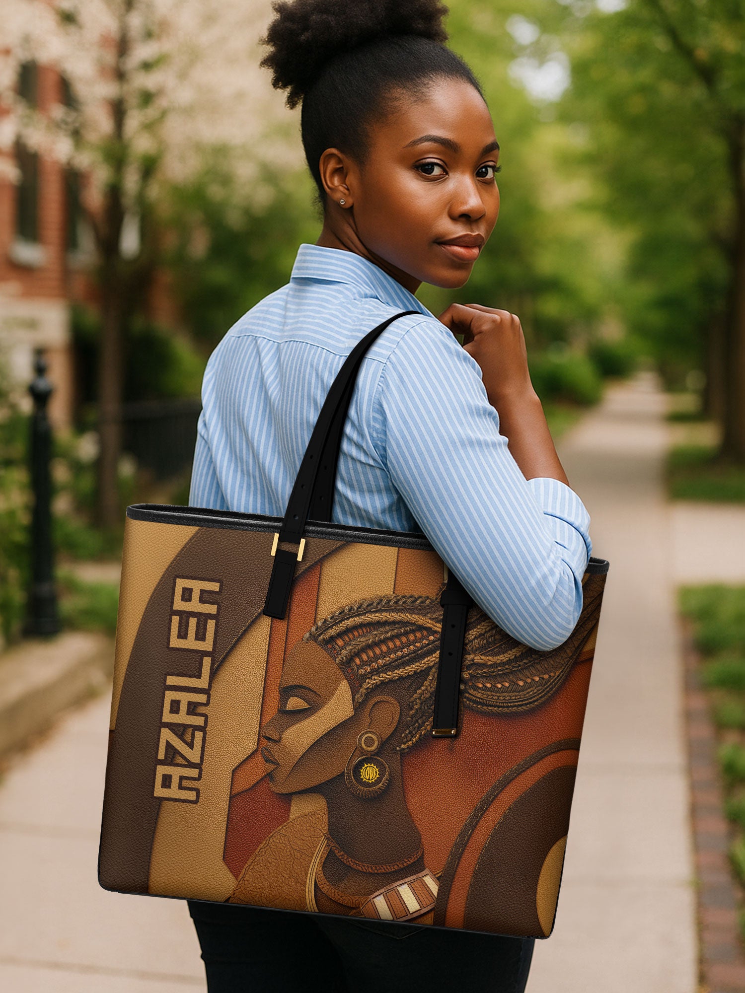 Crowned Braids Sleek Leather Tote