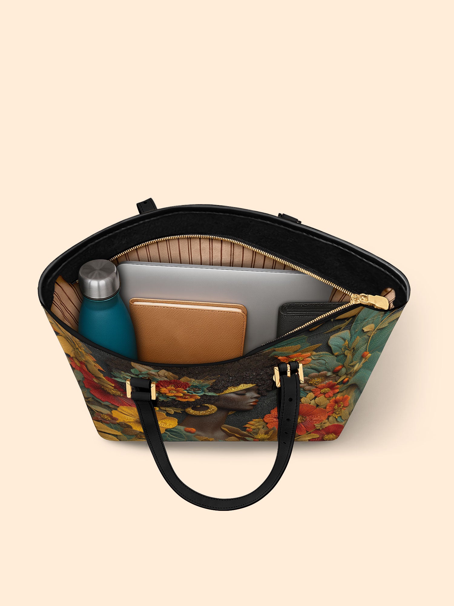 Golden Silence Sleek Leather Tote QR0XD025