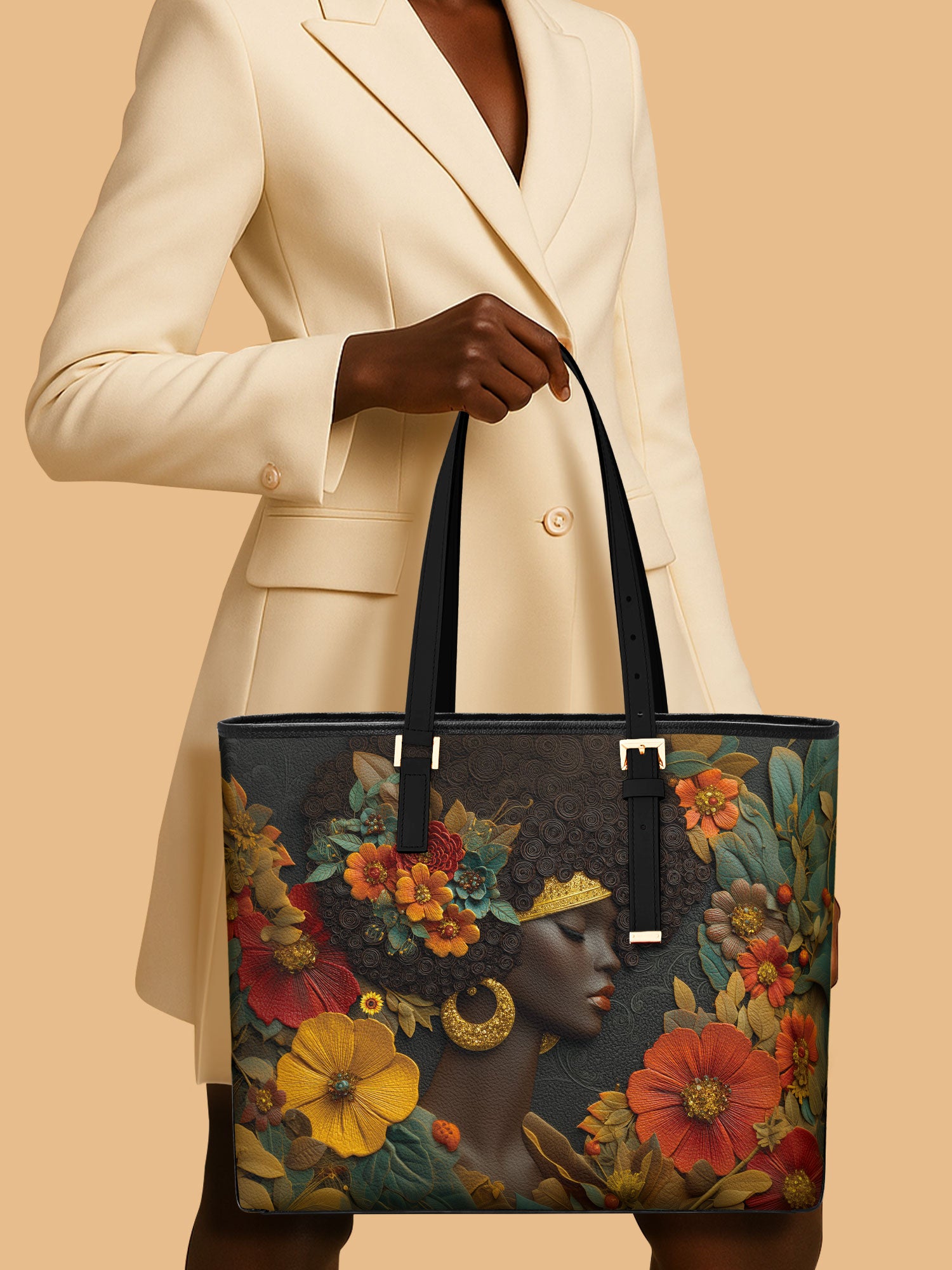 Golden Silence Sleek Leather Tote QR0XD025