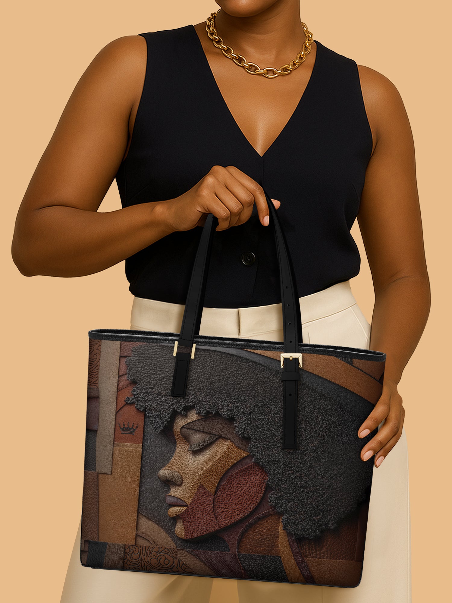 Melanin Majesty Sleek Leather Tote QR0TD018
