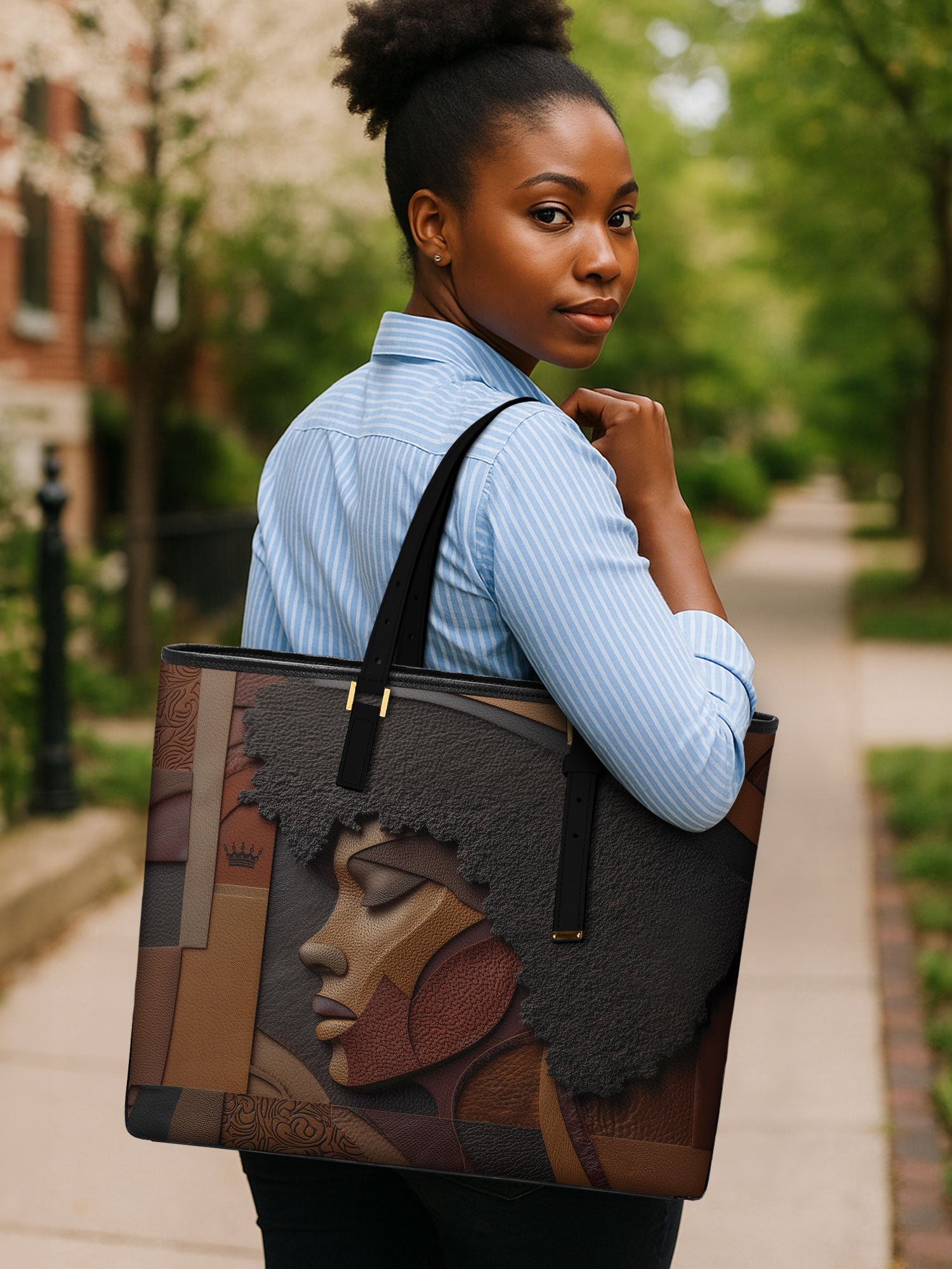 Melanin Majesty Sleek Leather Tote QR0TD018