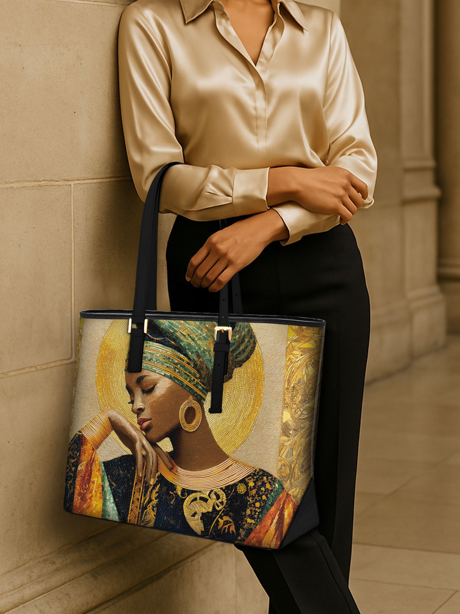 Afro Byzantine Sleek Leather Tote QR0TV0012