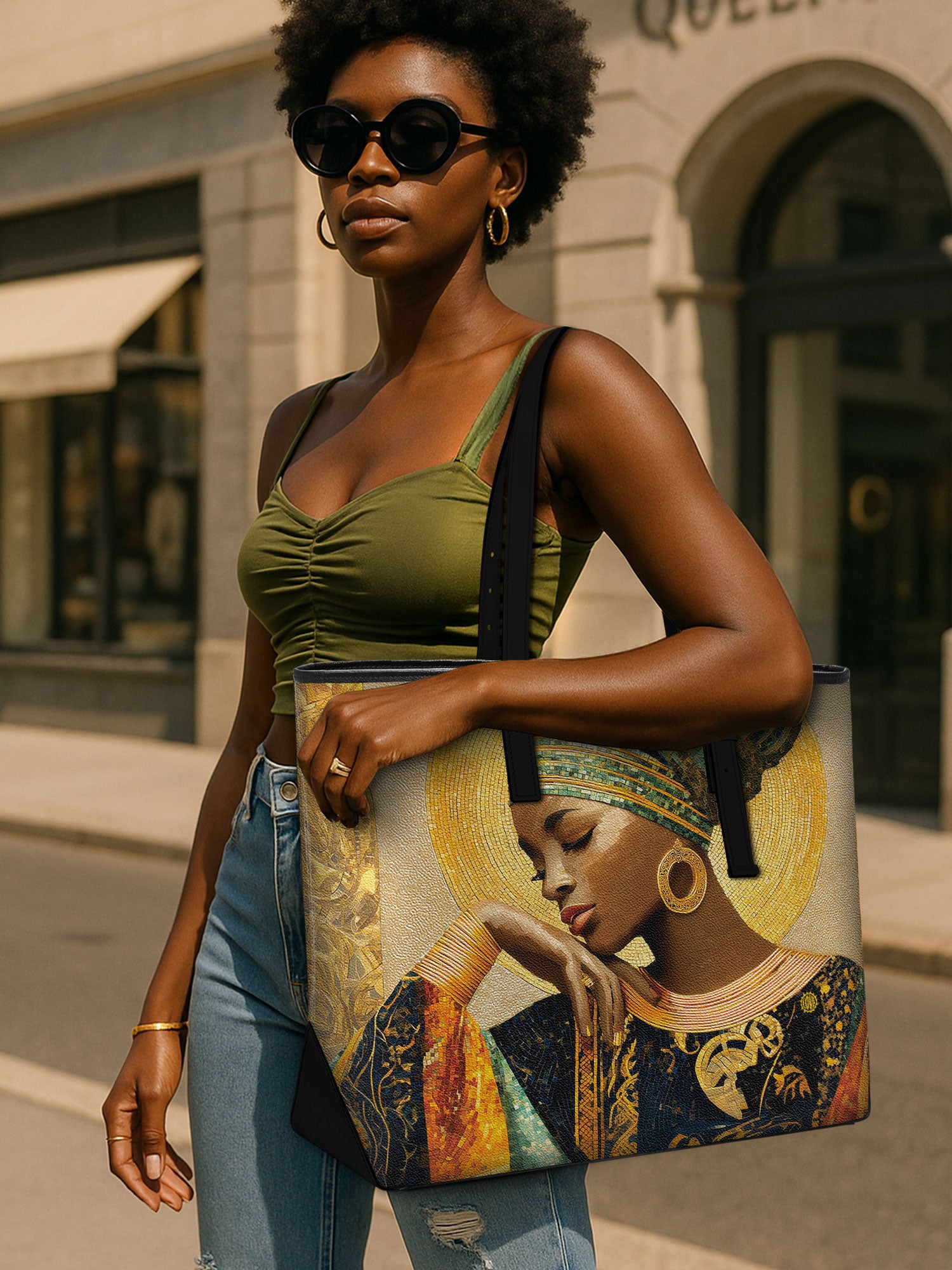 Afro Byzantine Sleek Leather Tote QR0TV0012