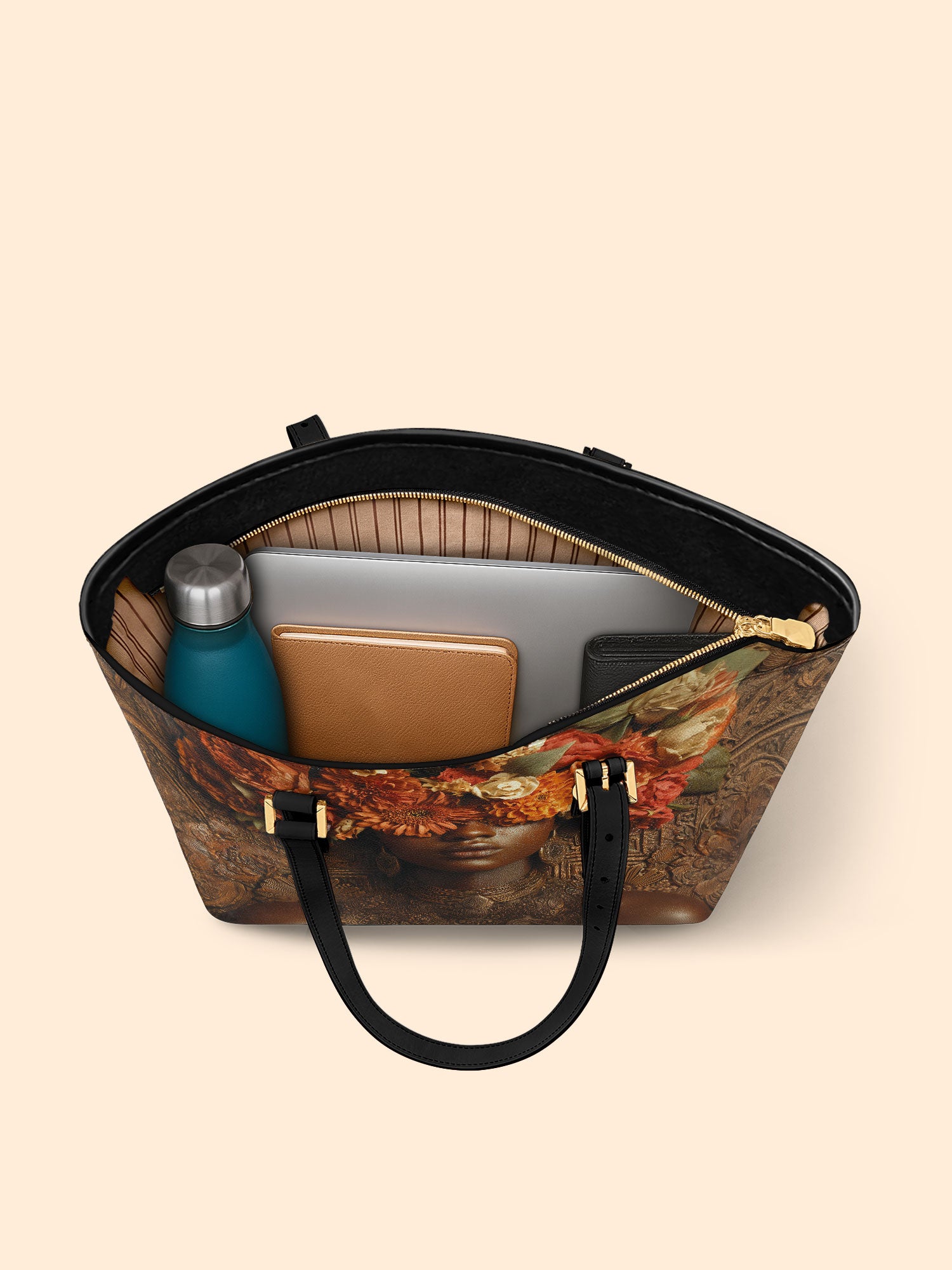 Floral Goddess Sleek Leather Tote QR0TV035