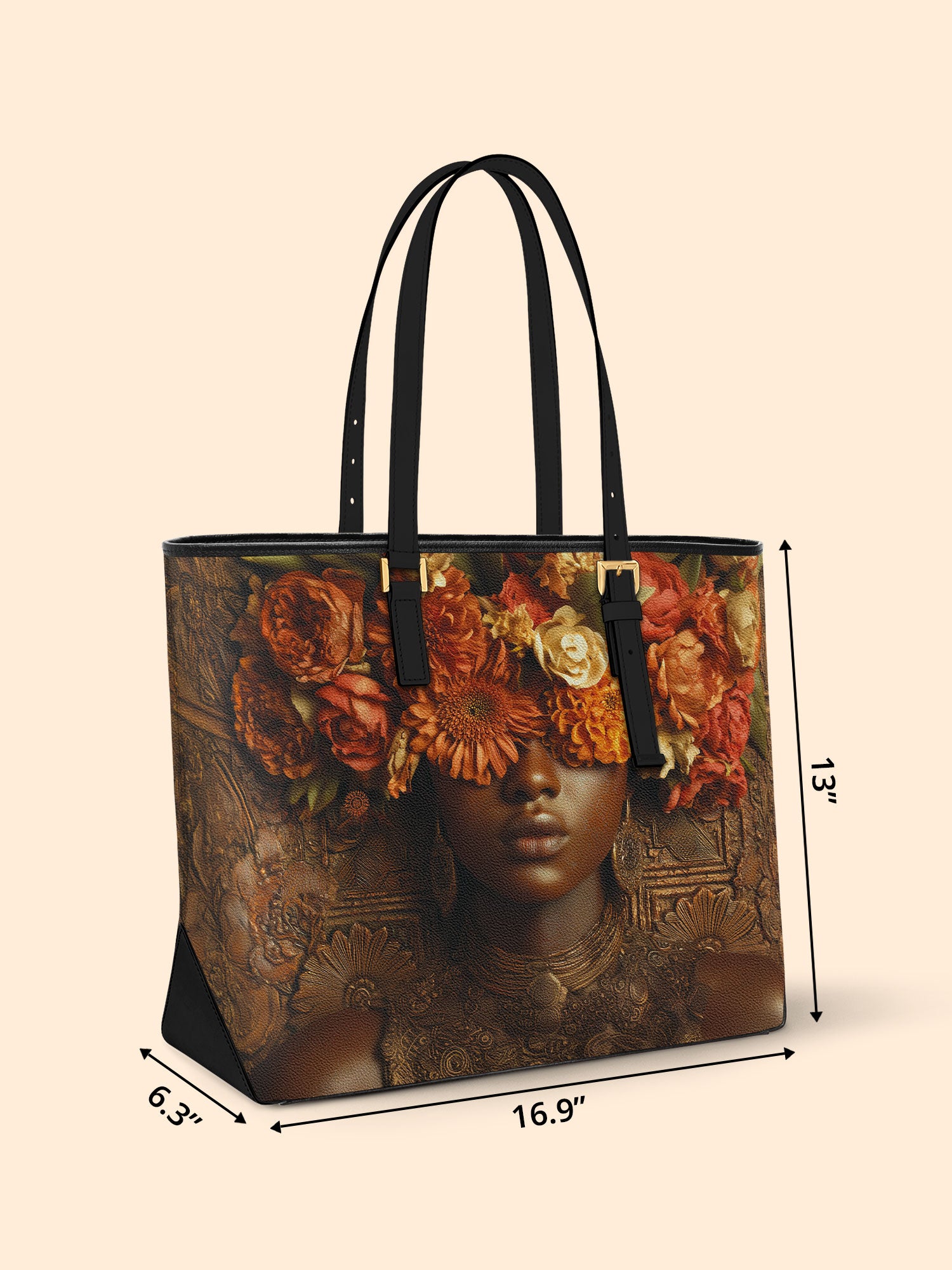 Floral Goddess Sleek Leather Tote QR0TV035