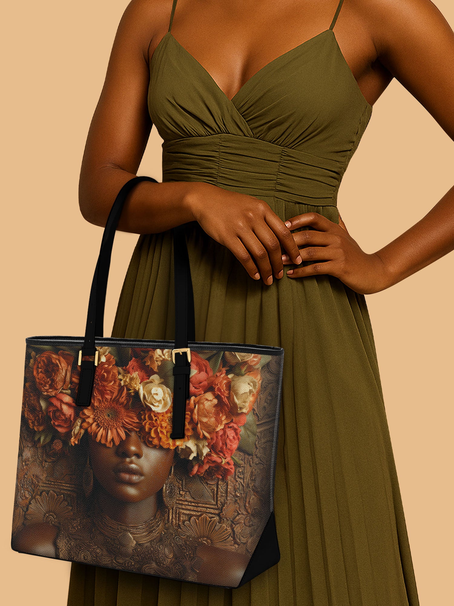 Floral Goddess Sleek Leather Tote QR0TV035